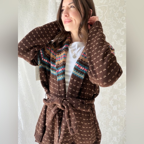 Vintage Southwestern Knit Cardigan Blanket Wrap Boho Cotton Chaps - Picture 8 of 15